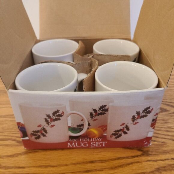 Alco Industries Holiday Mug Set 4-Piece Vintage Holly Leaves and Berries No 1149 - Picture 4 of 15